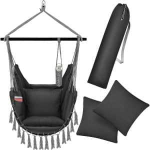 KESSER® Hängesessel mit 2 Kissen Getränkehalter & Bücherfach - Safari XXL Hängestuhl für Erwachsene & Kinder Hängematte bis 150 kg Hängesitz Aufhängung Indoor & Outdoor Wohn & Garten Terrasse... Anthrazit