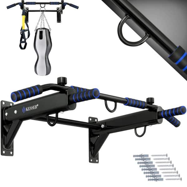 KESSER® 4in1 Klimmzugstange zur Wandmontage rutschfesten Griffen zusätzliche Funktion für Seile Ringe und Boxsäcke mit verschiedenen Griffpositionen   sicher & stabil   Pull Up Bar für zuhause... Blau