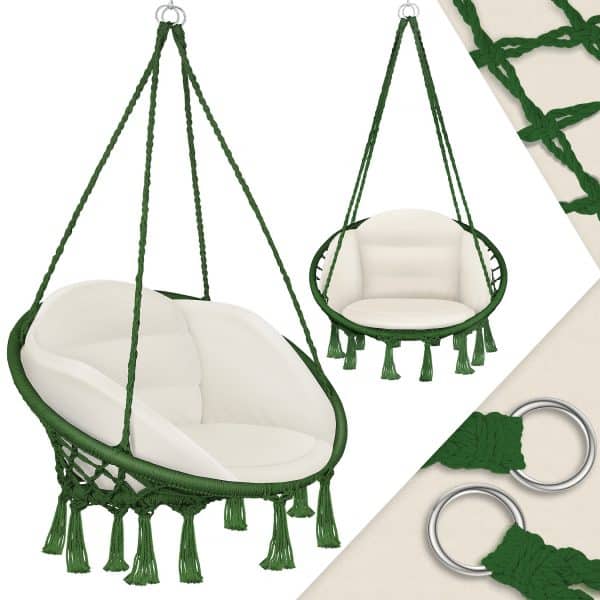 KESSER® Hängesessel mit Kissen - Chill Hängestuhl zum Aufhängen für Erwachsene & Kinder Hängematte bis 150 kg Hängesitz Aufhängung Indoor & Outdoor Wohn & Garten Terrasse... Khaki