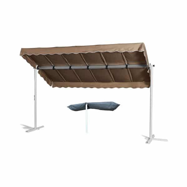 Grasekamp Standmarkise Dubai Taupe 375x225cm  mit Schutzhülle Terrassenüberdachung  Raffmarkise Mobile Markise Ziehharmonika