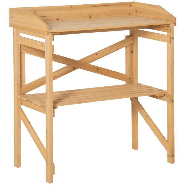 Outsunny Pflanztisch mit Schutzkante braun 80 x 40 x 84 cm   ablagefläche gärtnertisch garten holz hellbraun