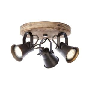 BRILLIANT Lampe Seed Spotrondell 3flg schwarz stahl/holz hell   3x PAR51