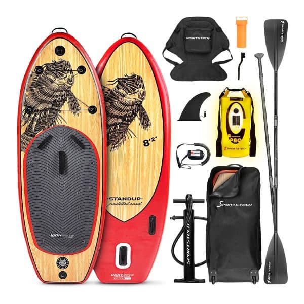 Sportstech 8in1-Stand up Paddling Board Set + Kajak-Sitz & LED Dry Bag + Lautsprecher