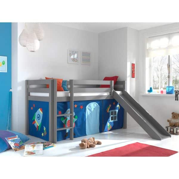 Spielbett Pino inkl. Rutsche mit Textilset Vorhang versch. Designs