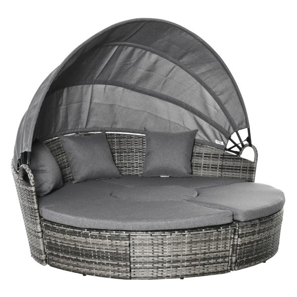 Outsunny Liege mit Loungefunktion grau 175B x 180T x 147H cm   sonnenliege gartenliege muschelliege liegelounge setrattan lounge