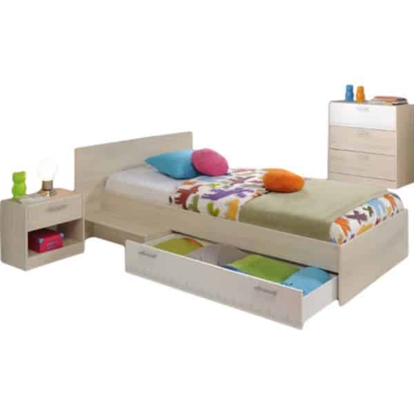 Kinderzimmer Charly Parisot 3-tlg Bett 90*200 cm + Kommode + Nachtkommode beige - weiß