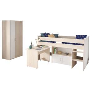 Kinderzimmer Charly Parisot 2-tlg Hochbett + Kleiderschrank grau - weiß