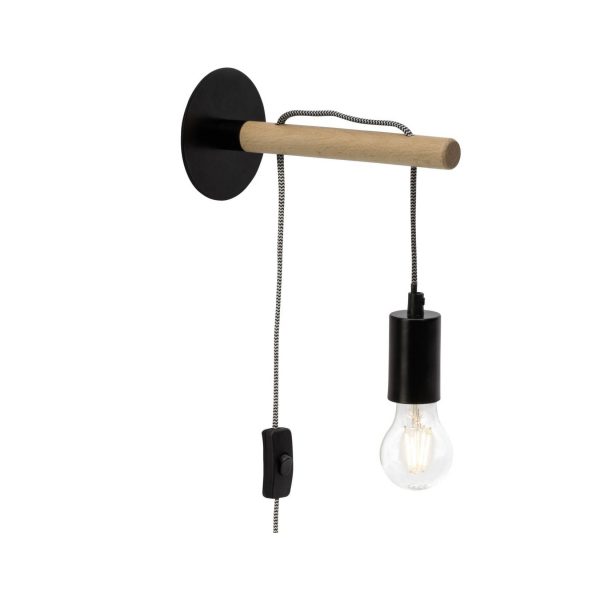 BRILLIANT Lampe Jarbo Wandleuchte Zuleitung schwarz/holzfarbend   1x A60