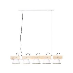 BRILLIANT Lampe Plow Pendelleuchte 5flg weiß/holz hell   5x A60