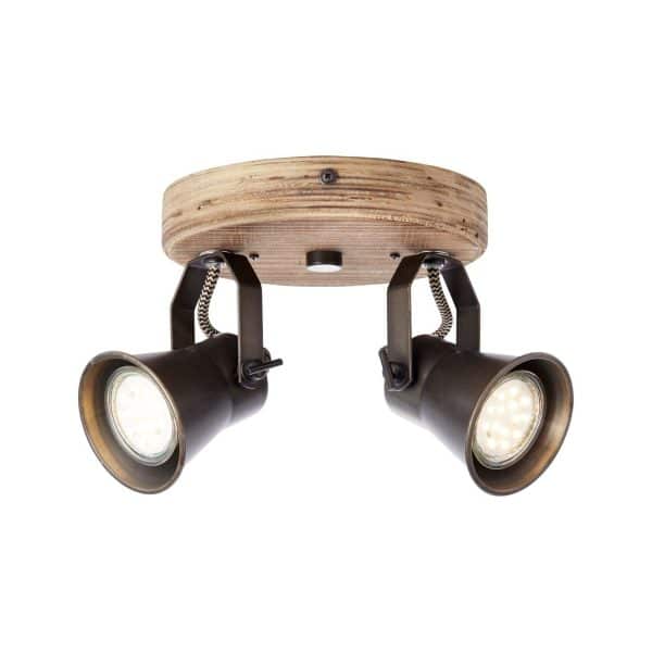 BRILLIANT Lampe Seed Spotrondell 2flg schwarz stahl/holz hell   2x PAR51