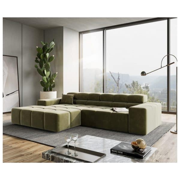 Eckcouch Phia Samt Olive 280x180 cm Recamiere links Ecksofa