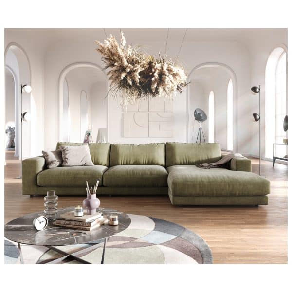 Eckcouch Cubico Samt Olive 350x190 cm Recamiere rechts Ecksofa