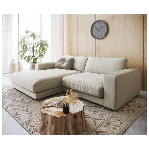 Eckcouch Cubico Strukturstoff Beige 250x190 cm Recamiere links Ecksofa