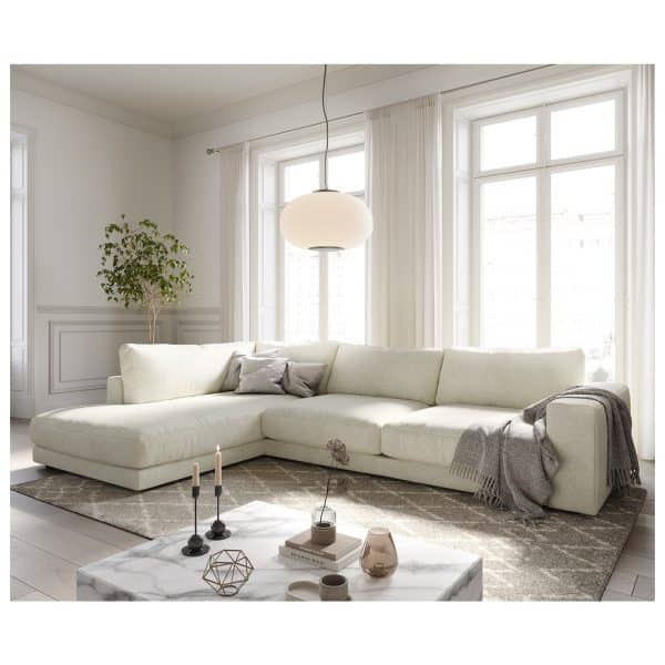 Eckcouch Cubico Strukturstoff Beige 325x225 cm Ottomane links Ecksofa