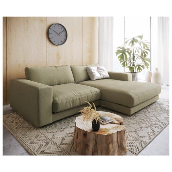 Eckcouch Cubico Strukturstoff Olive 250 x190 Recamiere rechts Ecksofa