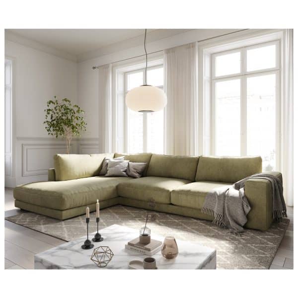 Eckcouch Cubico Strukturstoff Olive 325x225 cm Ottomane links Ecksofa