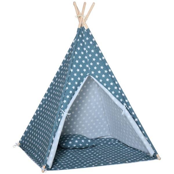 HOMCOM Spielzelt mit einer Bodenmatte und einem Kissen 120L x 120B x 155H cm   kinder teepee tipi zelt indoor outdoor kinderspielzelt spielhaus