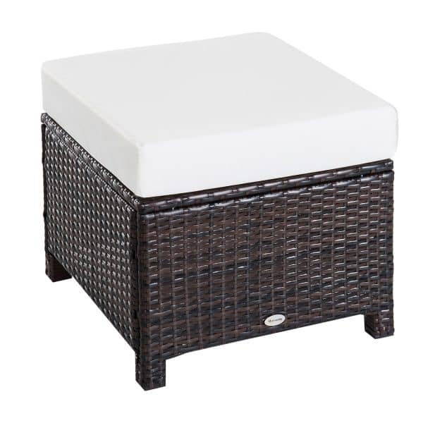 Outsunny Poly Rattan Hocker mit Polsterauflage 50B x 50T x 35H cm   rattanhocker rattanschemel mit kissen