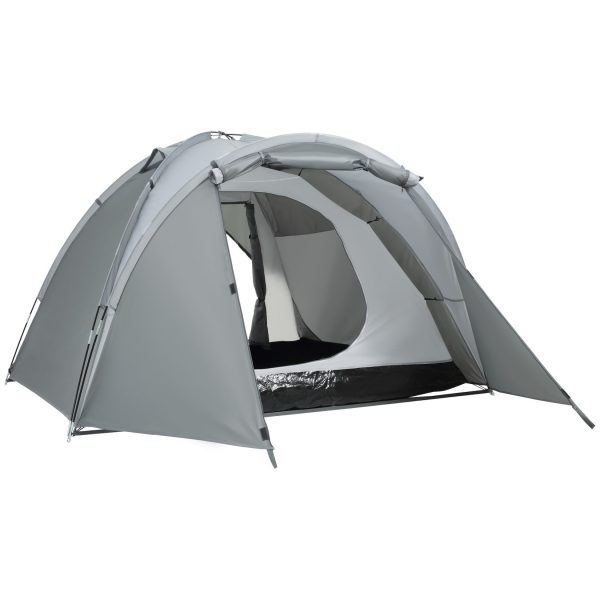 Outsunny Campingzelt mit Meshfenster grau 350L x 220B x 145H cm   transporttasche kuppelzelt zelt für 2-3 personen mit meshfenster