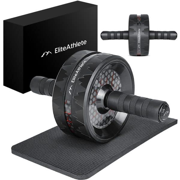 EliteAthlete® Bauchroller Bauchmuskeltrainer - AB Roller - Bauchtrainer für Zuhause - Bauch Weg - Abdominal Trainer - AB Wheel inkl. gepolsterter Kniematte - Rot