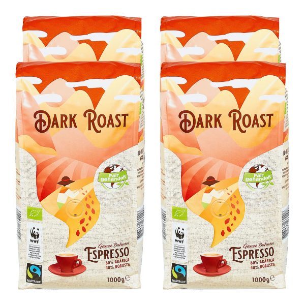 Bio Espresso Fair Trade Ganze Kaffeebohnen Dark Roast 1 kg