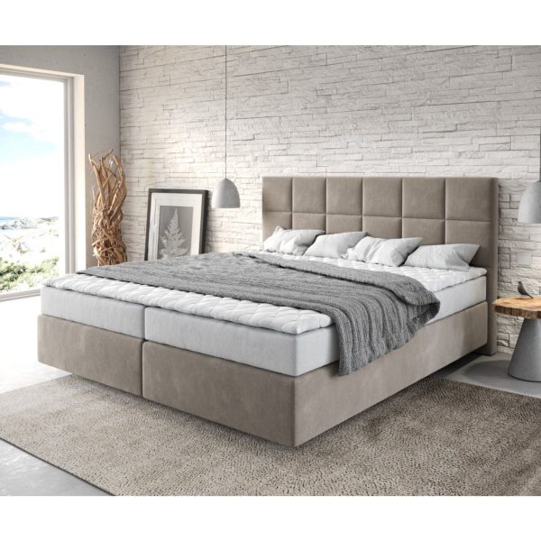 Boxspringbett Dream-Fine Mikrofaser Beige 180x200 cm mit Matratze und Topper