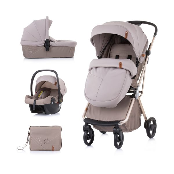 Chipolino Kombikinderwagen Piruet 3in1 Babyschale Sitz 360° drehbar Tragetasche beige