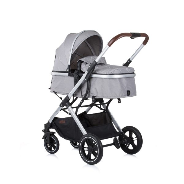 Chipolino Kinderwagen Zara 2 in 1 Wickeltasche Hinterradbremse Schwenkräder Korb grau