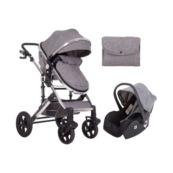 Kikkaboo Kinderwagen Darling 3 in 1 Sportsitz Tragetasche Autositz Wickeltasche dunkelgrau