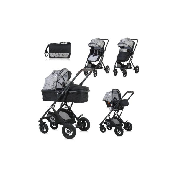 Lorelli Kombikinderwagen Sena Set Gummiräder Autositz Babywanne Sportsitz Tasche dunkelgrau