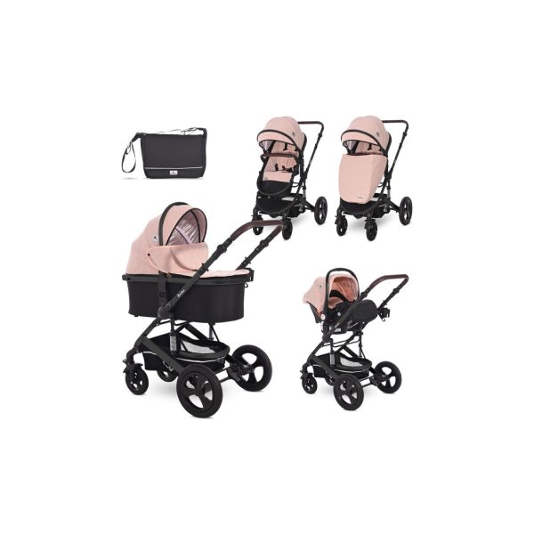 Lorelli 3in1 Kinderwagen Boston bis 22kg Autositz Babywanne Sportsitz Mückennetz rosa