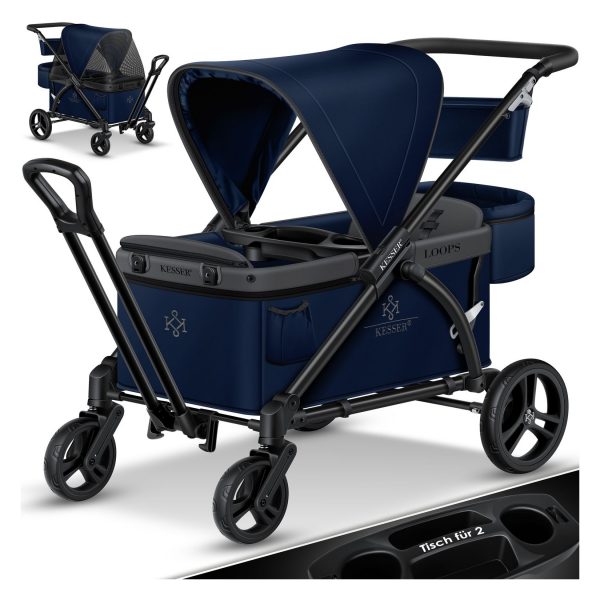 KESSER® Bollerwagen Faltbar Loops 2in1 Kinderwagen Handwagen mit Dach Transportwagen klappbar inkl. 2X 5-Punkt Gurtsystem Kinder 360° Vollgummi-Reifen Vorder- und Hinter-Bremse + Tragetasche