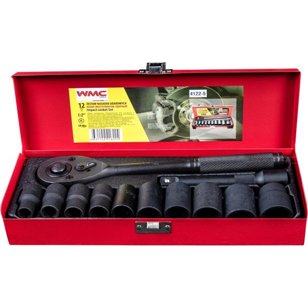 WMC Tools Steckschlüssel Set 12-teilig Werkzeugsatz Werkzeugkoffer 1/2 Zoll Sechskant