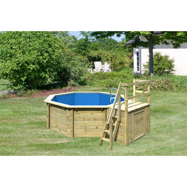 Karibu   Achteck Massivholz Pool 358 x 358 x 124 cm Modell 1B   SET inkl. Sonnenterrasse 94