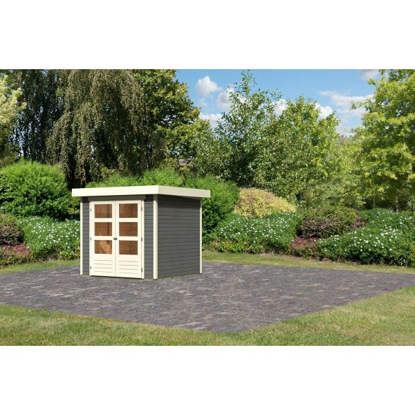 Karibu Gartenhaus "Calabar 2" SET terragrau mit Boden und Dachfolie