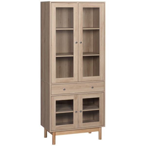 HOMCOM Küchenschrank mit Kippschutz natur 76L x 40B x 183H cm   hochschrank  vitrinenschrank  küchenbuffet  esszimmerschrank  schrank