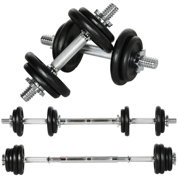 HOMCOM Hantel-Set mit Verbindungsrohr schwarz 95L x 16B x 16H cm   hantelnset  verstellbare dumbbellset  2 in 1  kurzhantel & langhantel