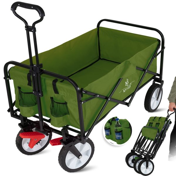 KESSER® Bollerwagen faltbar Handwagen Transportkarre Gerätewagen   inkl. 2 Netztaschen   klappbar   Vollgummi-Reifen   bis 80 kg Tragkraft transportwagen Gartenanhänger ohne Dach