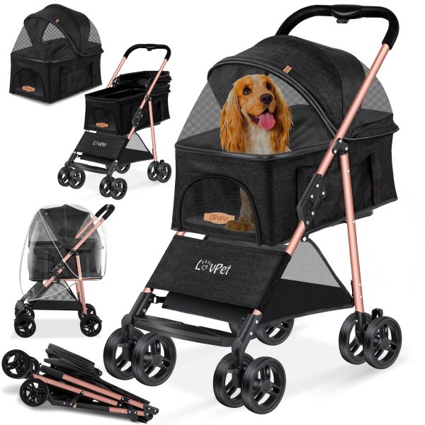 LOVPET® Hundewagen 2in1 Hundebuggy Hundebox Transporttasche Faltbar klappbar bis 20 kg Haustiere Buggy mit Netzfenstern & Regenschutzabdeckung Jogger Katzenbuggy für kleine Hunde Katzen