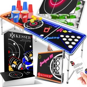 KESSER® Beer Pong Tisch Set mit Kartenspiel Trinkspiel - inkl. 100 Becher (50 Rot & 50 Blau)