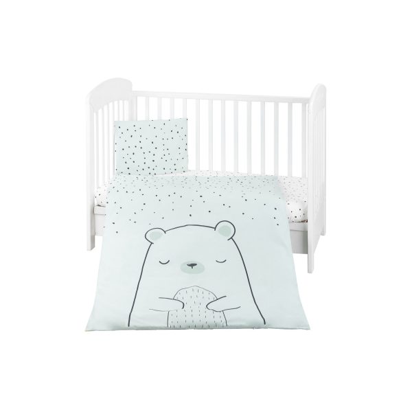 Kikkaboo Kinderbettwäsche Bär 3-teilig Decke 135 x 95 cm Kissen 45 x 35 cm Laken grün