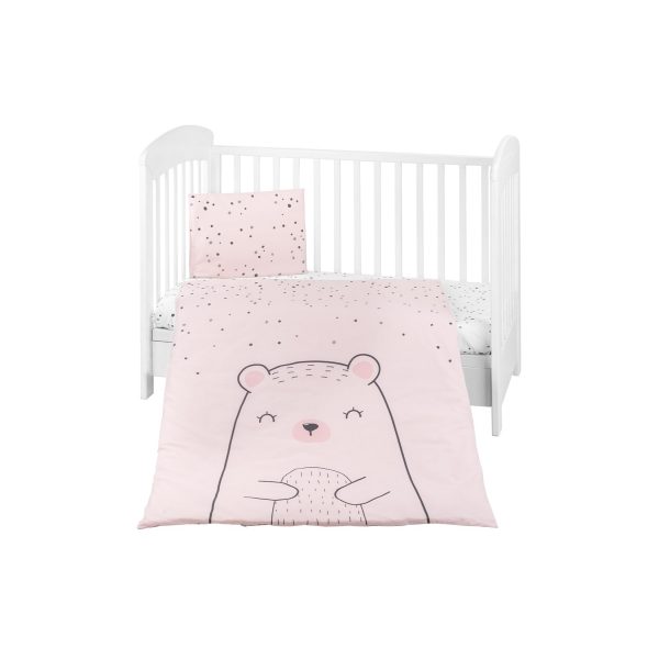 Kikkaboo Kinderbettwäsche Bär 3-teilig Decke 135 x 95 cm Kissen 45 x 35 cm Laken rosa