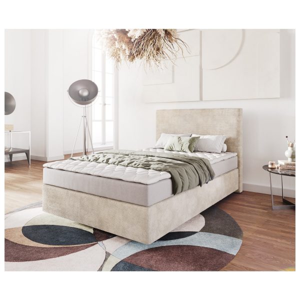 Boxspringbett Dream-Well Cord Beige 120x200 cm mit Matratze und Topper