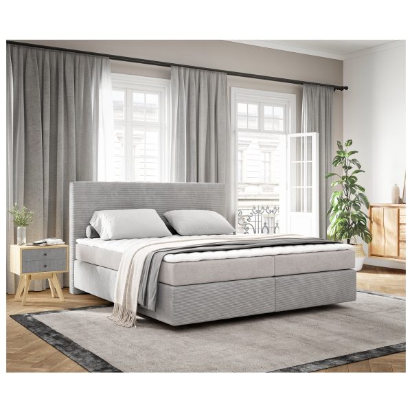 Boxspringbett Dream-Well Cord Silbergrau 180x200 cm mit Matratze und Topper