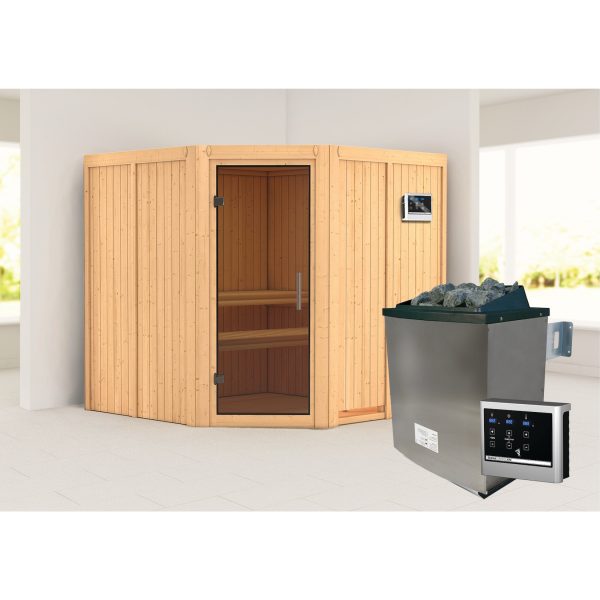 Karibu Sauna "San Rafael" SET naturbelassen mit 9kW Ofen