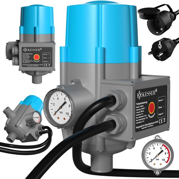 KESSER® Pumpensteuerung mit Baranzeige mit Kabel 10 bar Druckwächter elektrisch Druckschalter überwacht den Wasserdruck - automatisches Ein- und Ausschalten