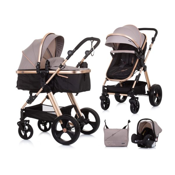 Chipolino Kombikinderwagen Havana 2 in 1 faltbar Tragetasche Sportsitz bis 22 kg schwarz beige