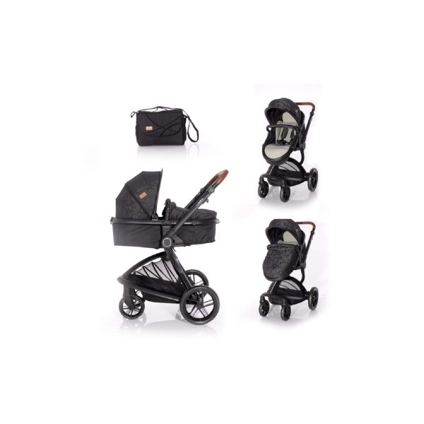 Lorelli Kombikinderwagen Lumina 2 in 1 Babywanne Sportsitz drehbar in einem schwarz