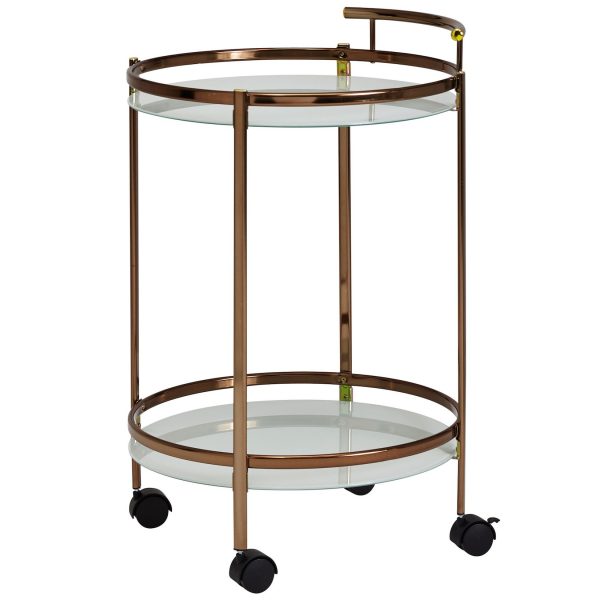 FineBuy Servierwagen Gold Beistelltisch Rollen Glas Speisewagen Rund 50cm