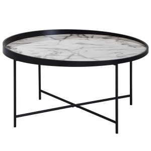 FineBuy Couchtisch Rund Ø 76 cm Wohnzimmertisch Marmor Optik Weiß Beistelltisch